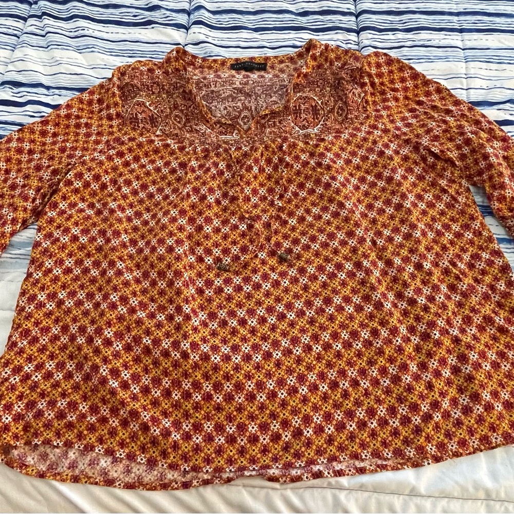 Jane and Delancey Red and White Patterned Blouse